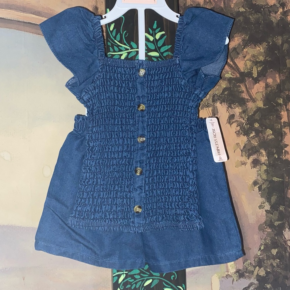 Denim smocked 2 piece matching outfit